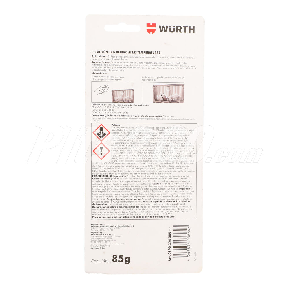 Silicón neutro gris altas temperaturas para Tractocamión, Marca Wurth, compatible con Genérico image number 2