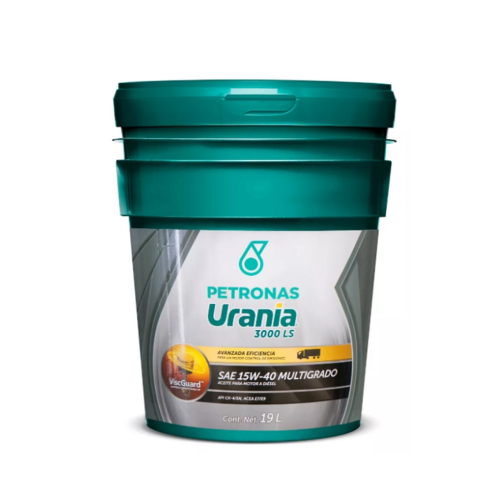 Aceite Urania 3000 LS 15W-40 CK-4, cubeta 19 litros para Camión y Tractocamión, Marca Petronas, compatible M2, Cascadia, OM906, OM926, OM904, Serie 60
