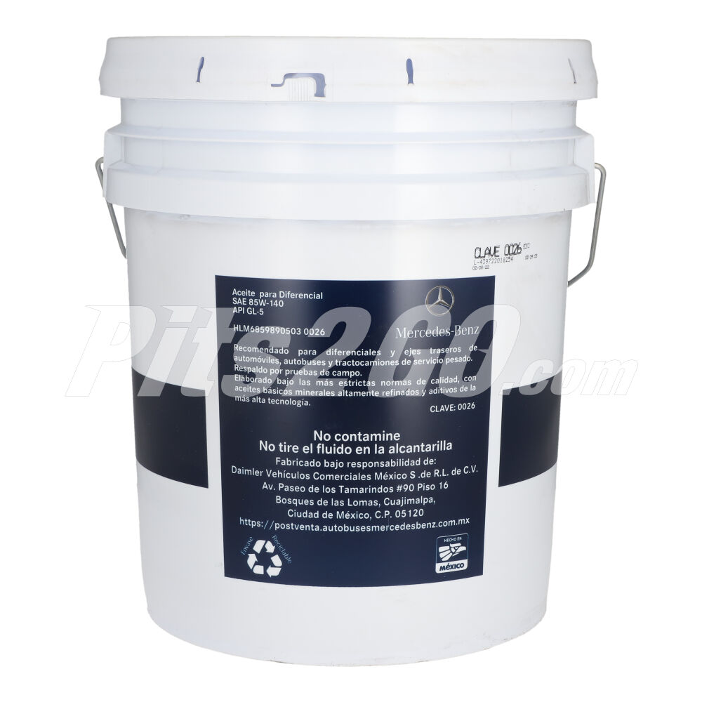 Aceite para diferencial SAE 85W-140 API GL-5, cubeta 19 litros, Marca Mercedes-Benz image number 3