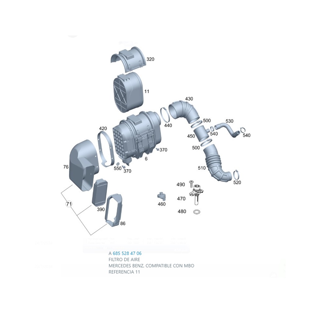 Filtro de aire primario para Buses, Marca Mercedes Benz, compatible con MBO