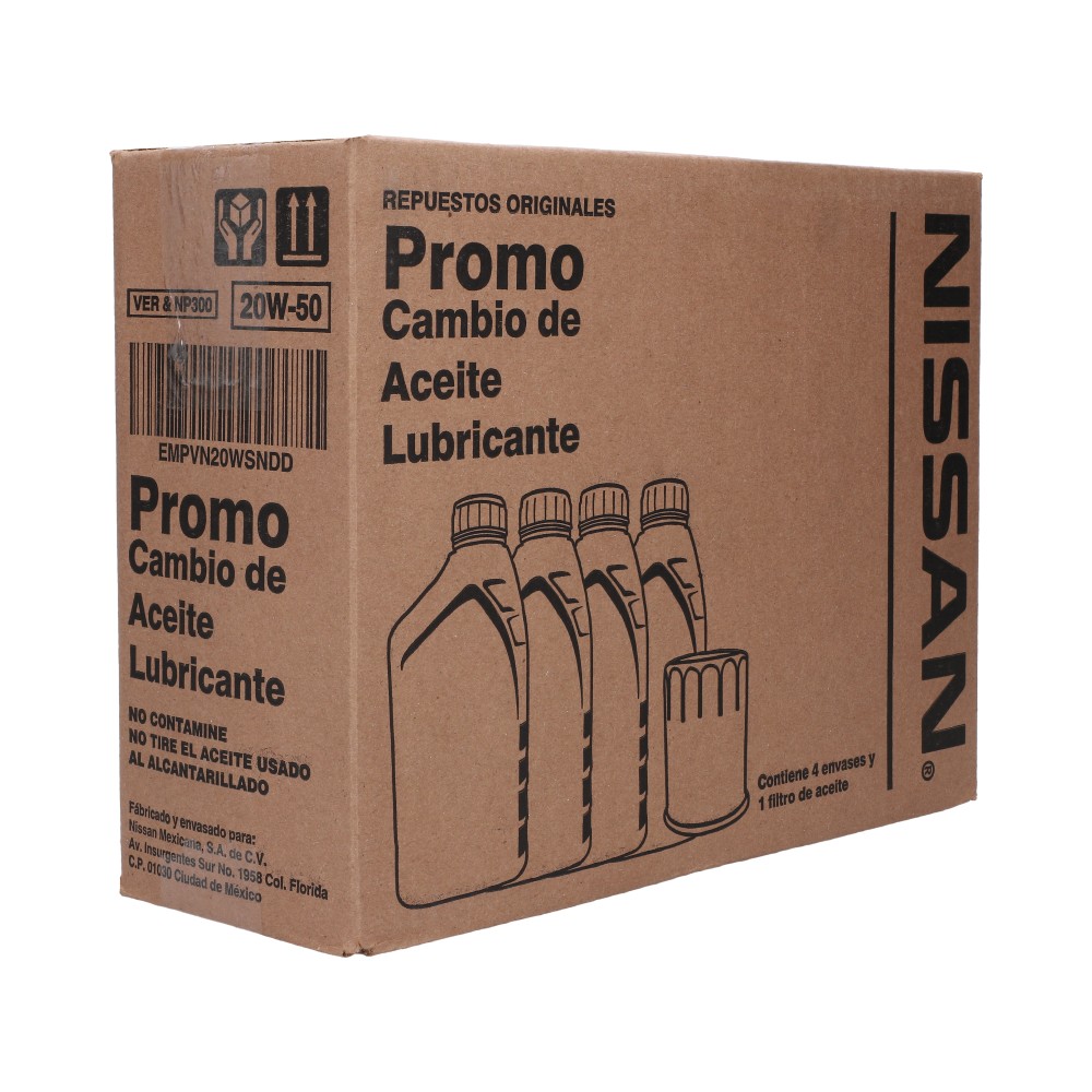 Kit cambio de aceite (4 botes y 1 filtro) para March, Versa, Sentra, Kicks, Tiida y Note, Xtrail, Marca Nissan