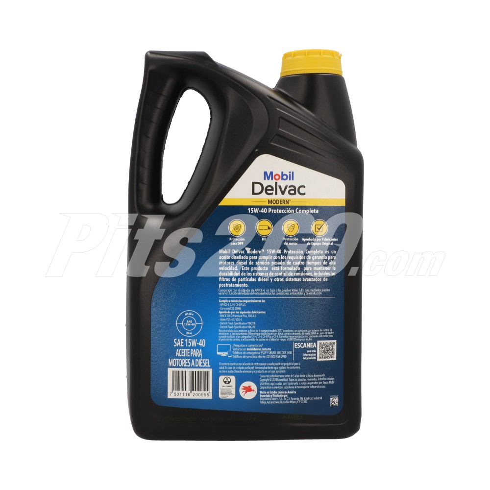 Aceite para motores a diésel SAE 15W-40 API CK-4, garrafa 5 litros, Marca Mobil Delvac MODERN image number 3