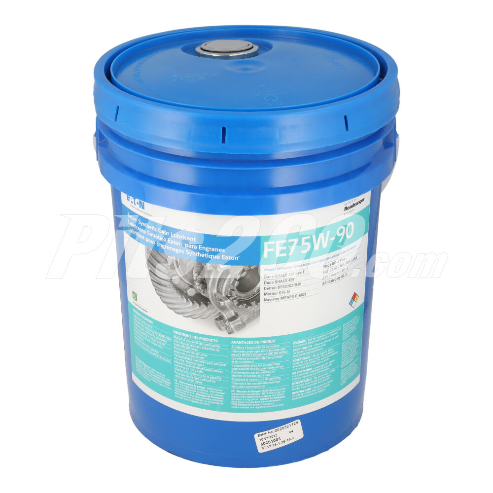 Aceite para engranes sintetico FE 75W-90, cubeta 19 litros, Marca Eaton image number 1