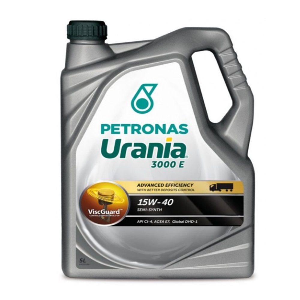 Aceite Urania 3000 E 15W-40 CI-4, garrafa 5 litros para Camión y Tractocamión, Marca Petronas, compatible M2, Cascadia, OM906, OM926, OM904, Serie 60