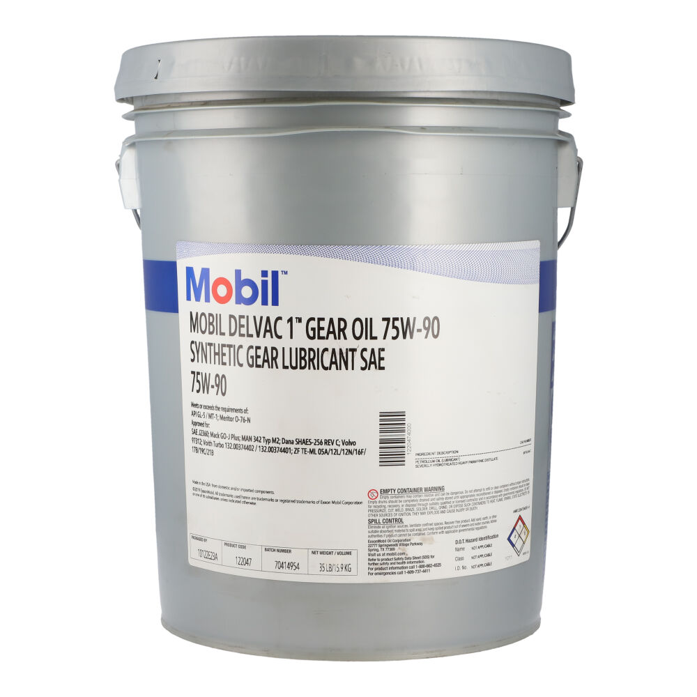 Aceite para engranes sintetico SYNTHETIC GEAR SAE 75W-90, cubeta 19 litros, Marca Mobil Delvac 1