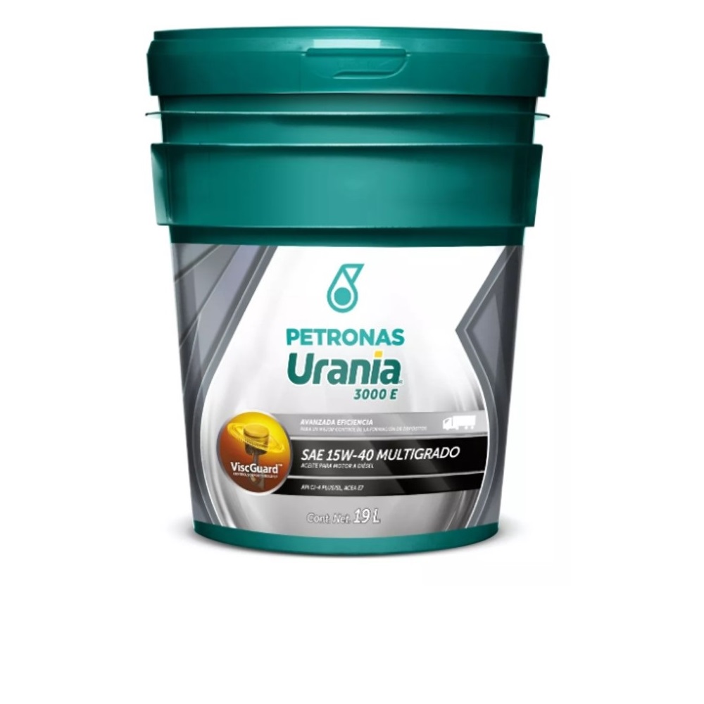 Aceite Urania 3000 E 15W-40 CI-4, cubeta 19 litros para Camión y Tractocamión, Marca Petronas, compatible M2, Cascadia, OM906, OM926, OM904, Serie 60