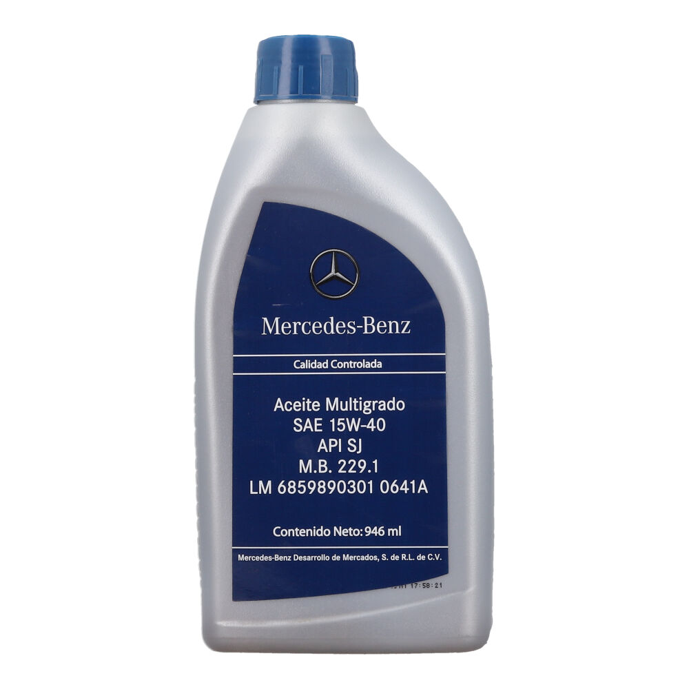 Aceite para motores a diésel o gasolina multigrado SAE 15W-40 API SJ M.B. 229.1, 946 ml, Marca Mercedes-Benz image number 0